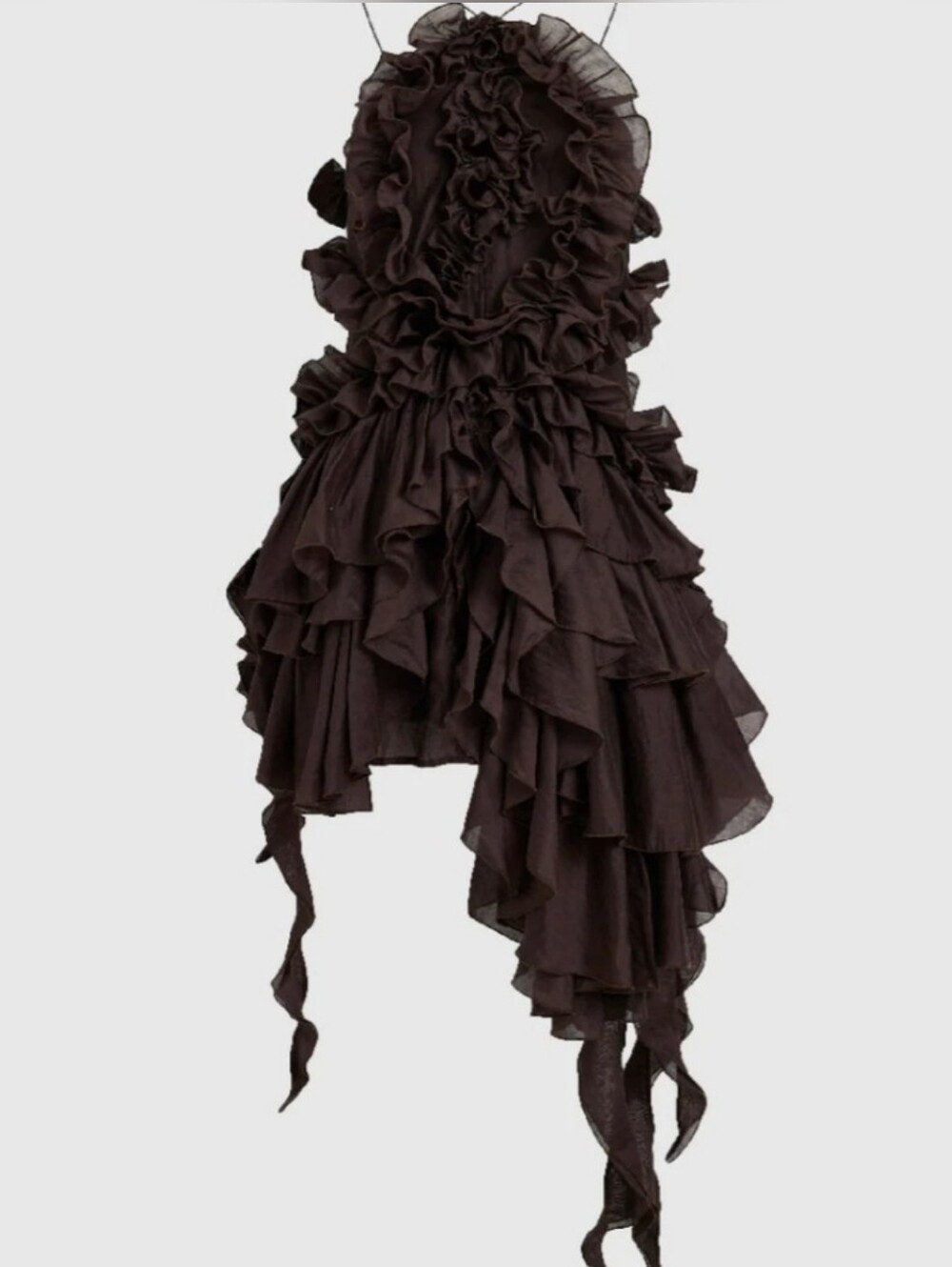 Ruffle Mini Dress With Keyhole Opening - Urban Revivo - Brown - Picture 3 of 8